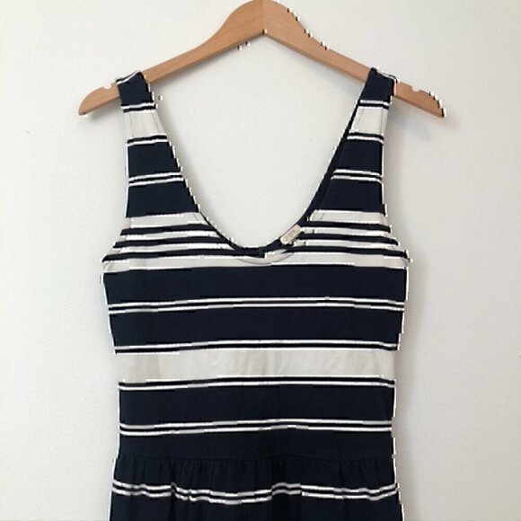 J. CREW Villa Dress Navy Blue Cream Ivory Striped Sleeveless Fit Flare Cotton XS - Picture 5 of 12